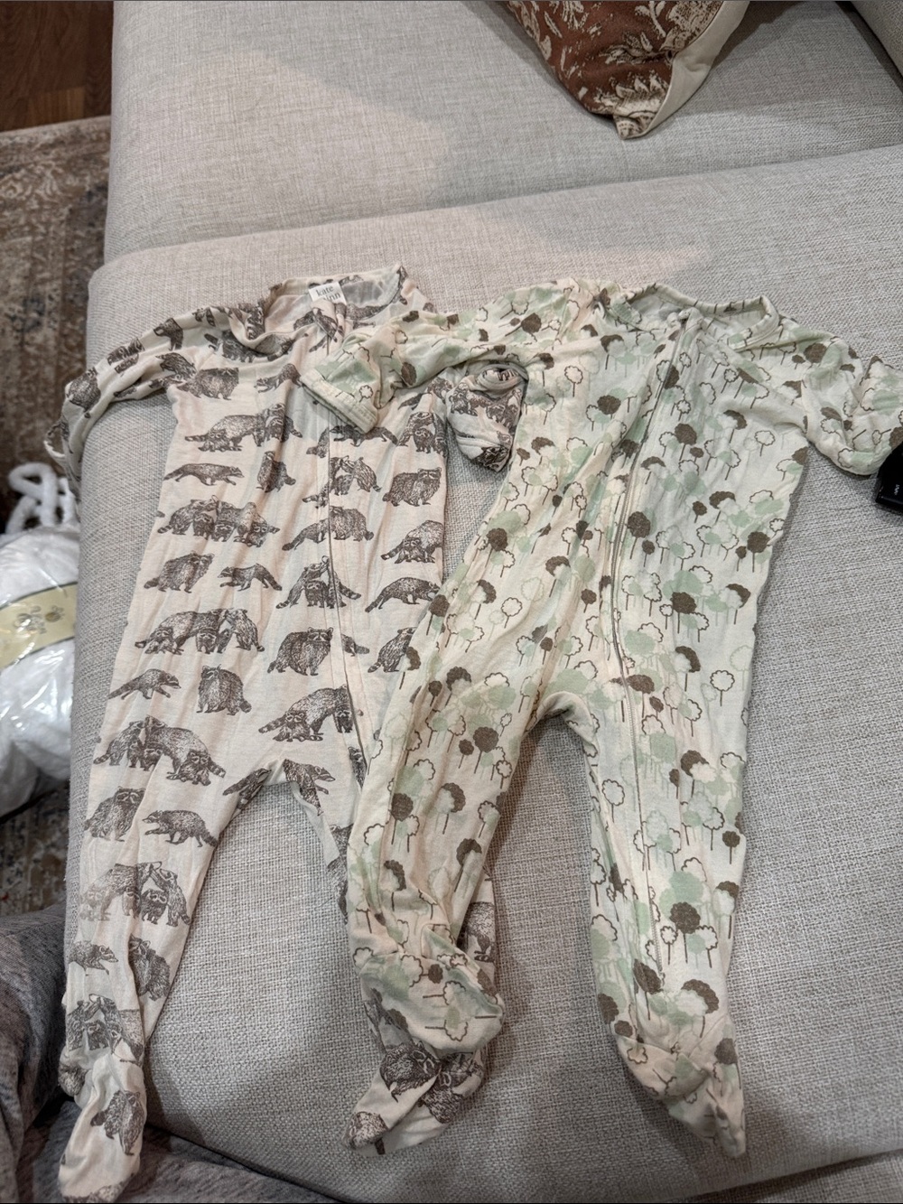 Kate Quinn Organic Cotton (Bamboo) Footed One-Piece - Neutral Animal & Tree Prnt